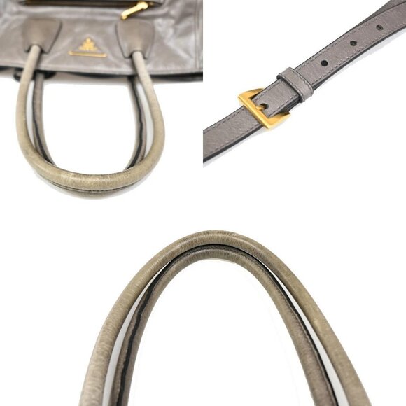 PRADA Logo 2 Way Shoulder Hand Bag Nylon Leather Gray GHW - Picture 8 of 16